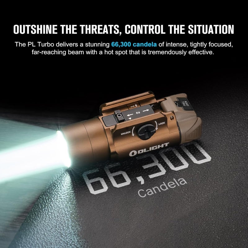 OLIGHT مصباح سلاح PL Turbo، 800 لومن، 515 متر، مصباح تكتيكي بعيد المدى، 66,300 كاندلا، ضوء مثبت على السكة مع وظيفة وميض ومفاتيح تحديد السكة، يناسب سكة بيكاتيني وسكة GL - Image 5